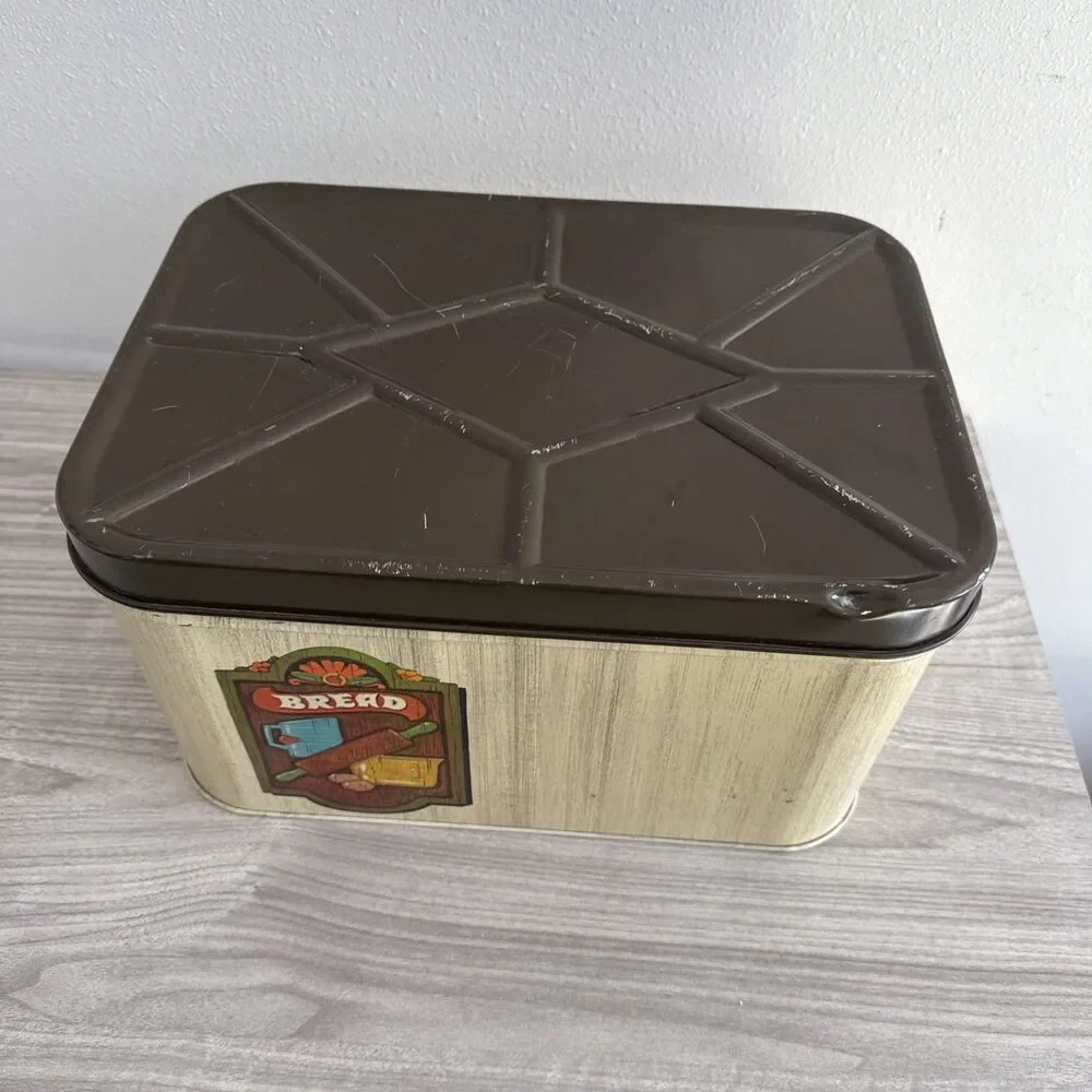 Cheinco‎ Tin Bread Box Vintage Storage Made In USA Tan/Brown